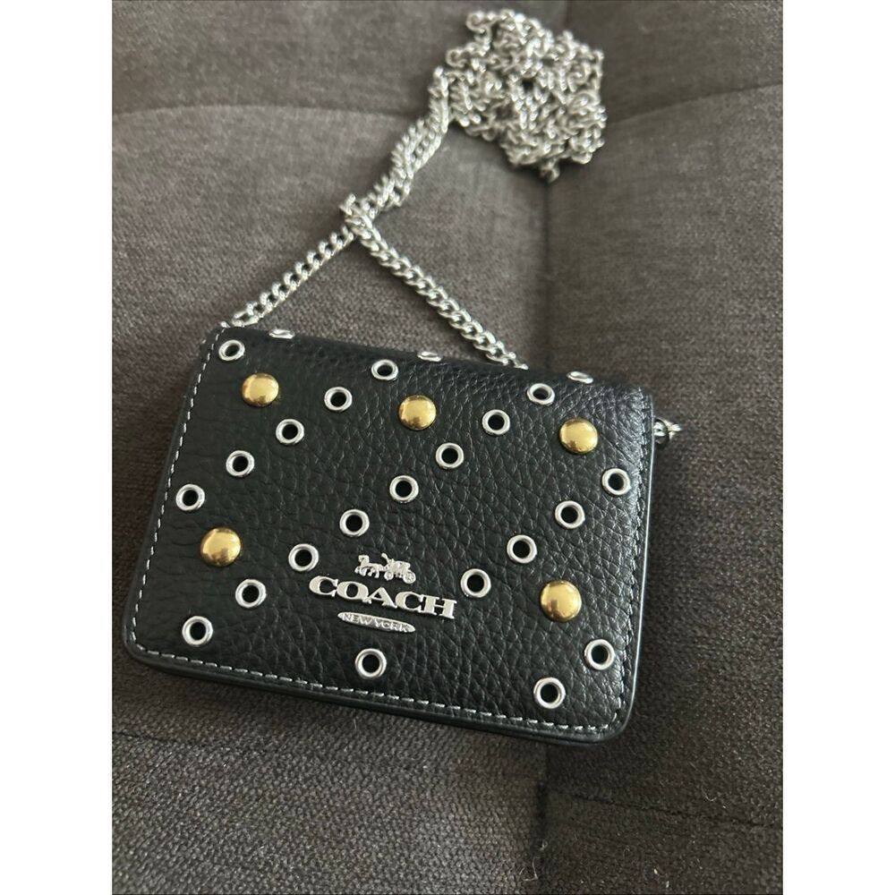 Coach Mini Wallet On A Chain With Rivets CCI80 Silver Black nwt
